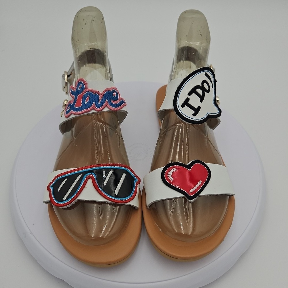 LOVE MOSCHINO White W/6.5 Ankle Strap Bride "I Do" Heart Wedding Sandals *EUC* - Picture 2 of 16